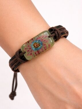 3/$30 Leather Macrame Floral Resin Slide Bracelet